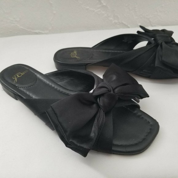 J.CREW Abbie black satin bow slide 6.5 - Picture 2 of 4